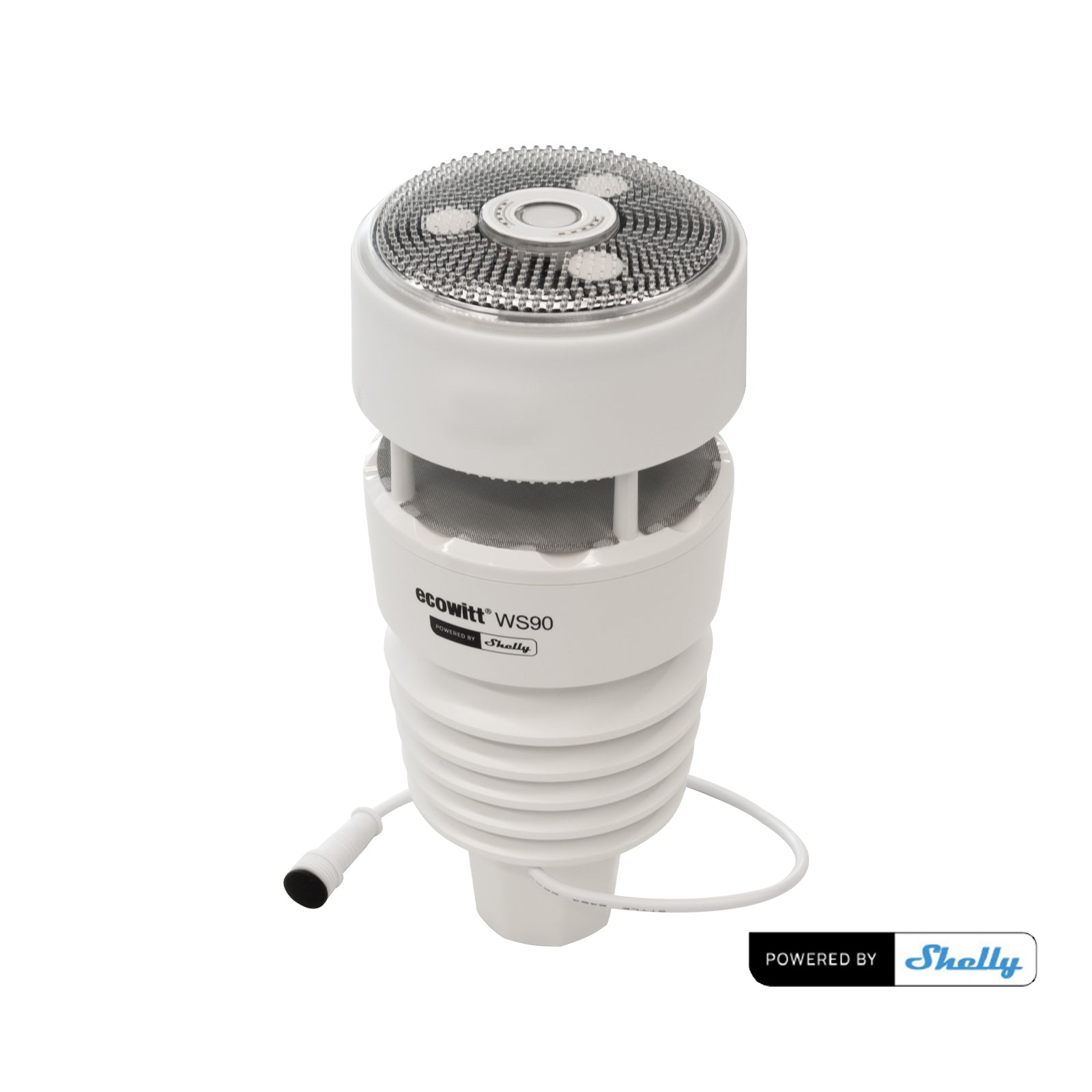 Ecowitt WS90 med merkingen Powered by Shelly.